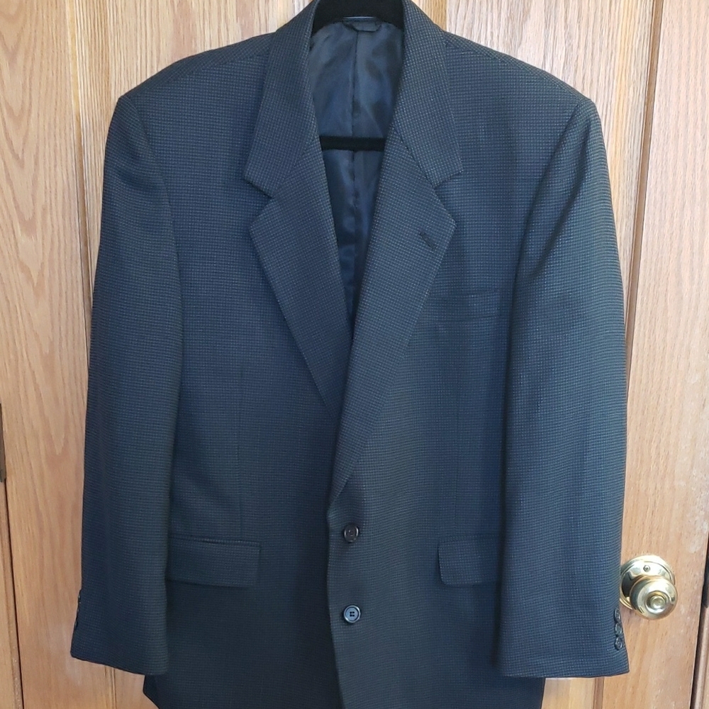 Navy and Black Sport Coat with Notched Lapel and Textured Fabric